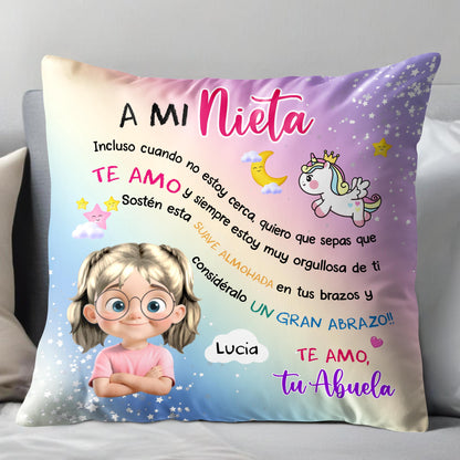 A Mi Nieta, Incluso Cuando No Estoy Cerca, Unicorn And Girl Pillow