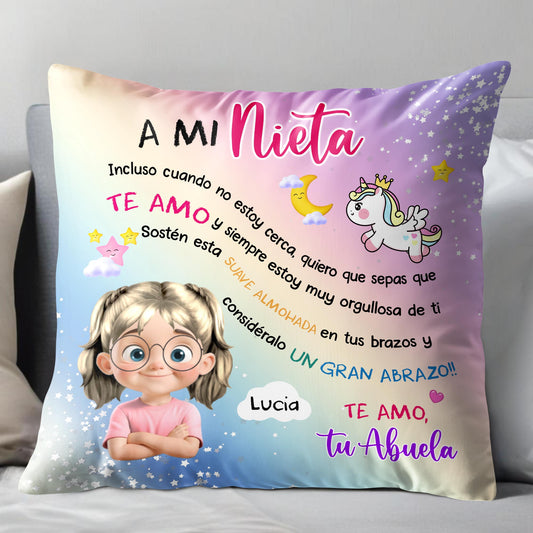 A Mi Nieta, Incluso Cuando No Estoy Cerca, Unicorn And Girl Pillow