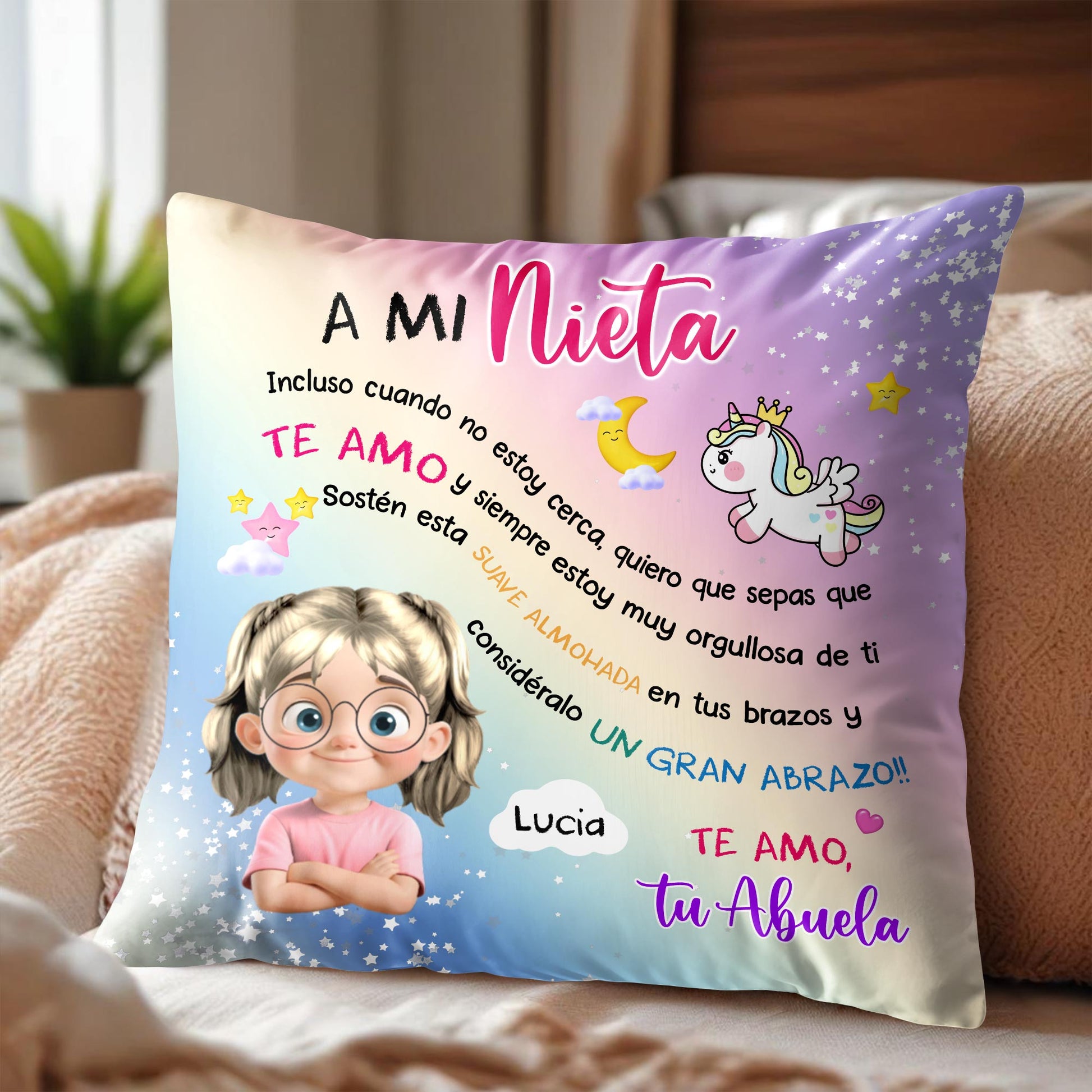 A Mi Nieta, Incluso Cuando No Estoy Cerca, Unicorn And Girl Pillow