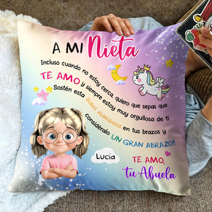 A Mi Nieta, Incluso Cuando No Estoy Cerca, Unicorn And Girl Pillow