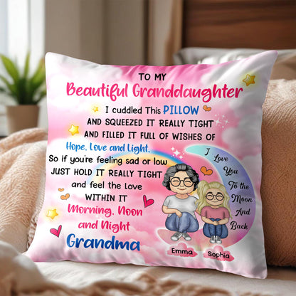 To My Beautiful Granddaughter, Cuddled Pillow, Hope, Love, Light, Stars, Hearts - Personalized Custom Pillow, Insert Included - GDT276_PLW