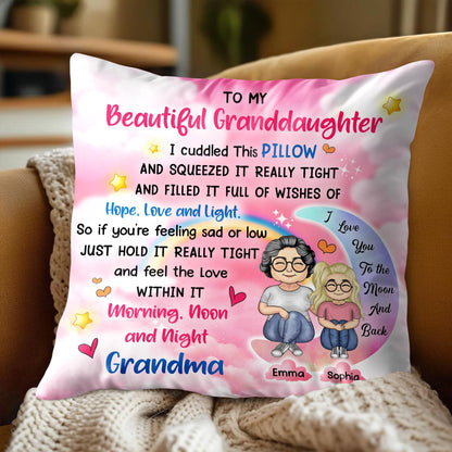 To My Beautiful Granddaughter, Cuddled Pillow, Hope, Love, Light, Stars, Hearts - Personalized Custom Pillow, Insert Included - GDT276_PLW