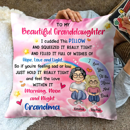 To My Beautiful Granddaughter, Cuddled Pillow, Hope, Love, Light, Stars, Hearts - Personalized Custom Pillow, Insert Included - GDT276_PLW
