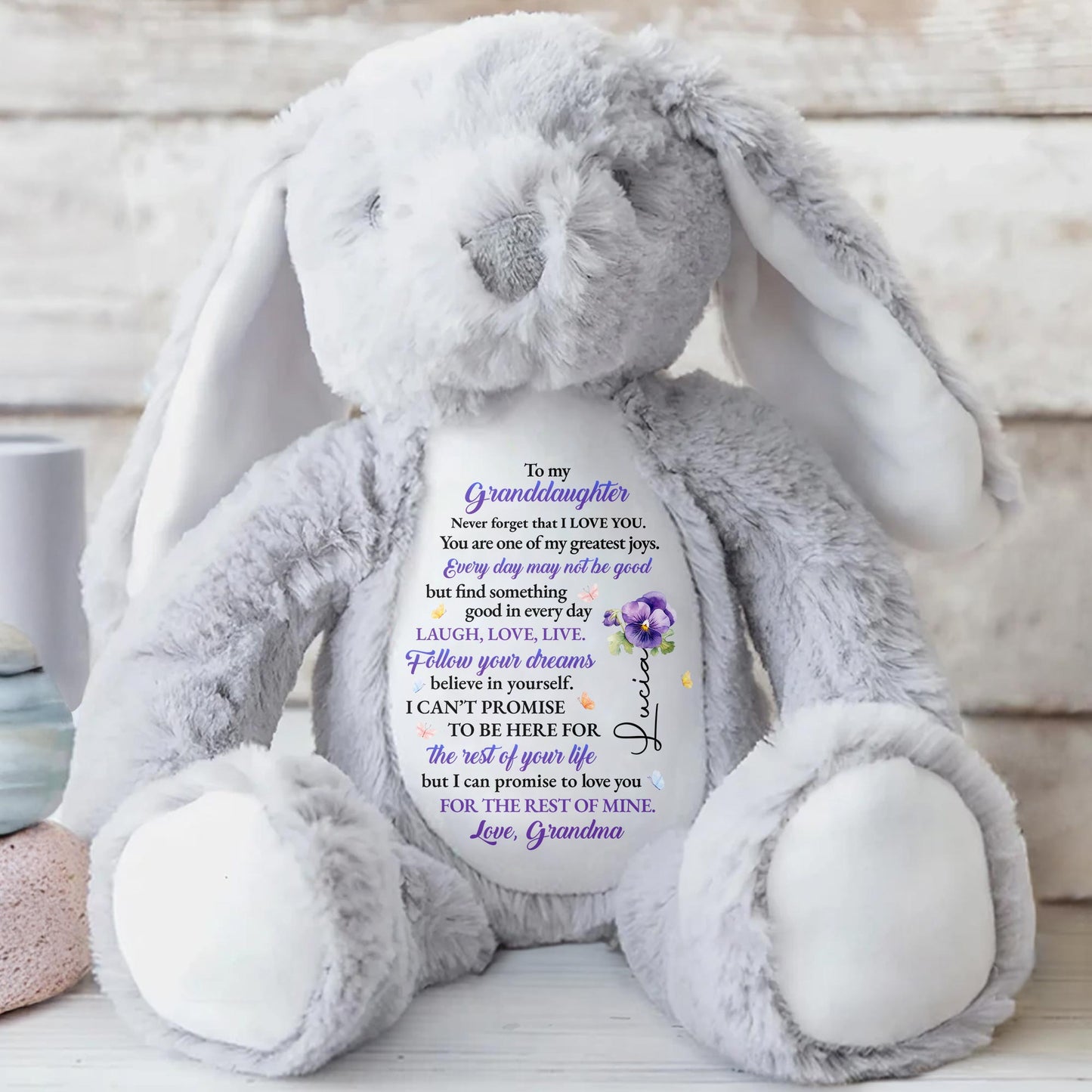 To My Granddaughter, Never Forget That I Love You, Stuffed Bunny And Flowers