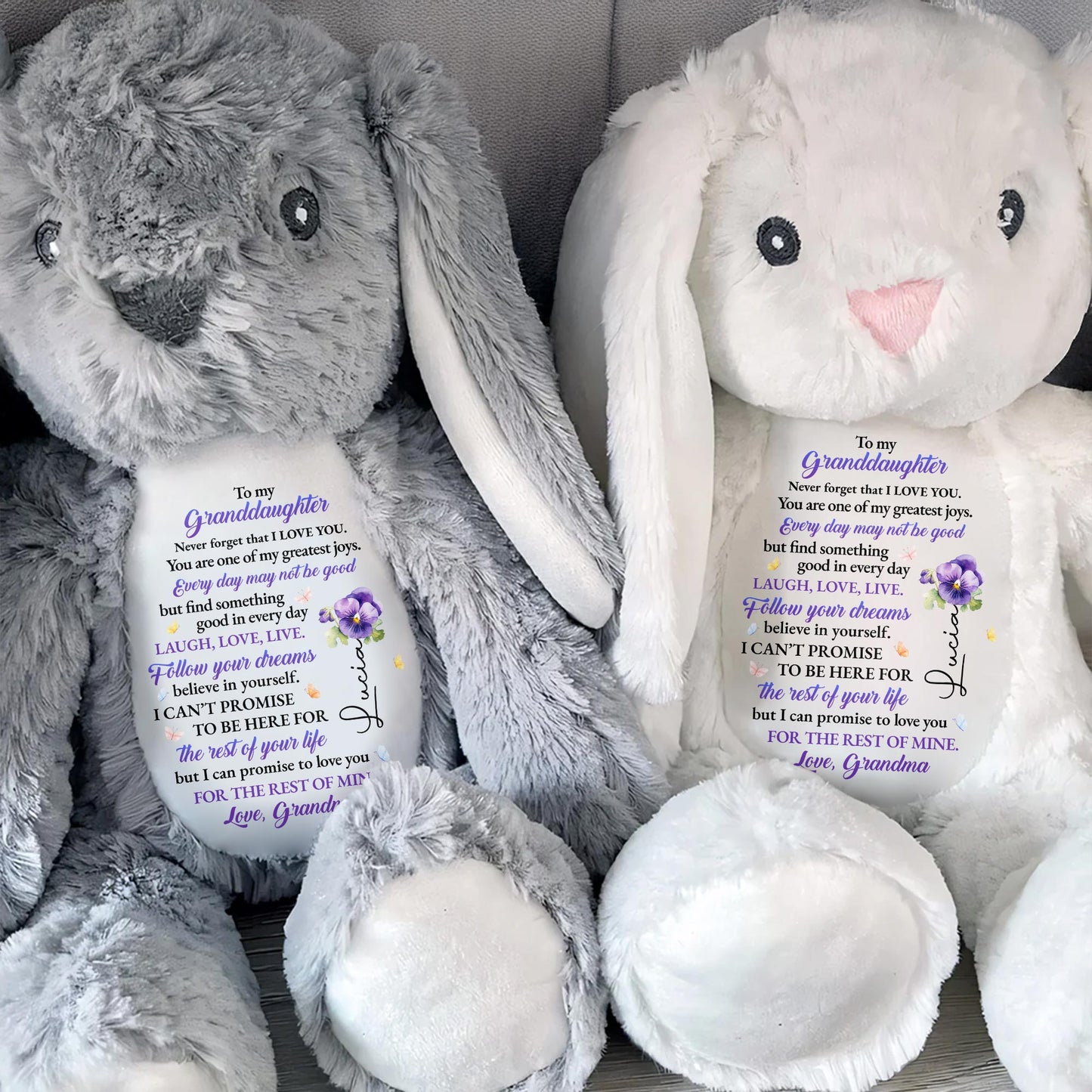 To My Granddaughter, Never Forget That I Love You, Stuffed Bunny And Flowers