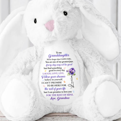 To My Granddaughter, Never Forget That I Love You, Stuffed Bunny And Flowers
