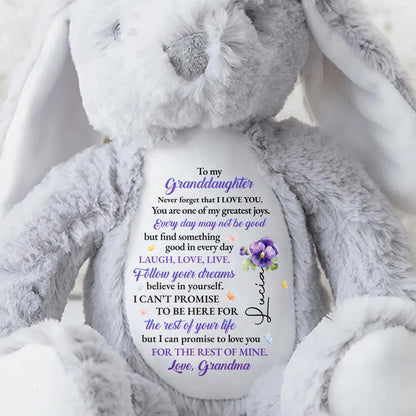 To My Granddaughter, Never Forget That I Love You, Stuffed Bunny And Flowers