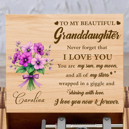 To My Beautiful Granddaughter, Never Forget That I Love You, Flowers - Custom Music Box With "You Are My Sunshine" Tune - GDT285_MZB