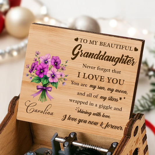 To My Beautiful Granddaughter, Never Forget That I Love You, Flowers - Custom Music Box With "You Are My Sunshine" Tune - GDT285_MZB