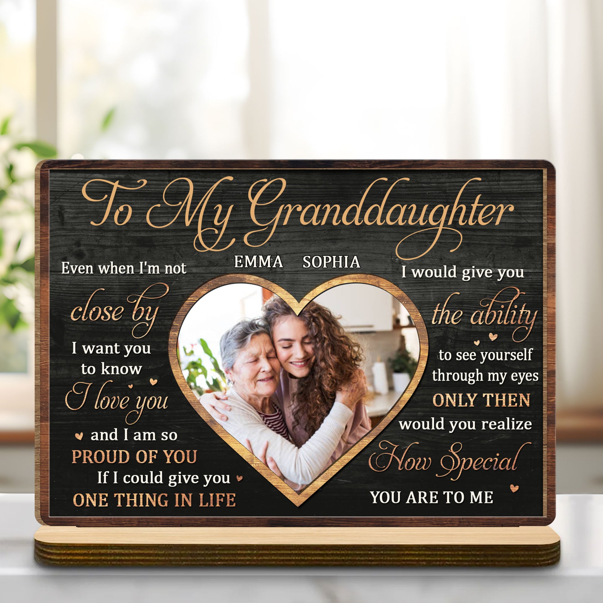 To My Granddaughter Love And Pride Heart-Shaped Photo Frame