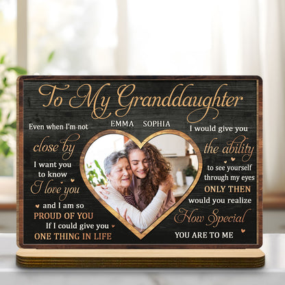 To My Granddaughter Love And Pride Heart-Shaped Photo Frame