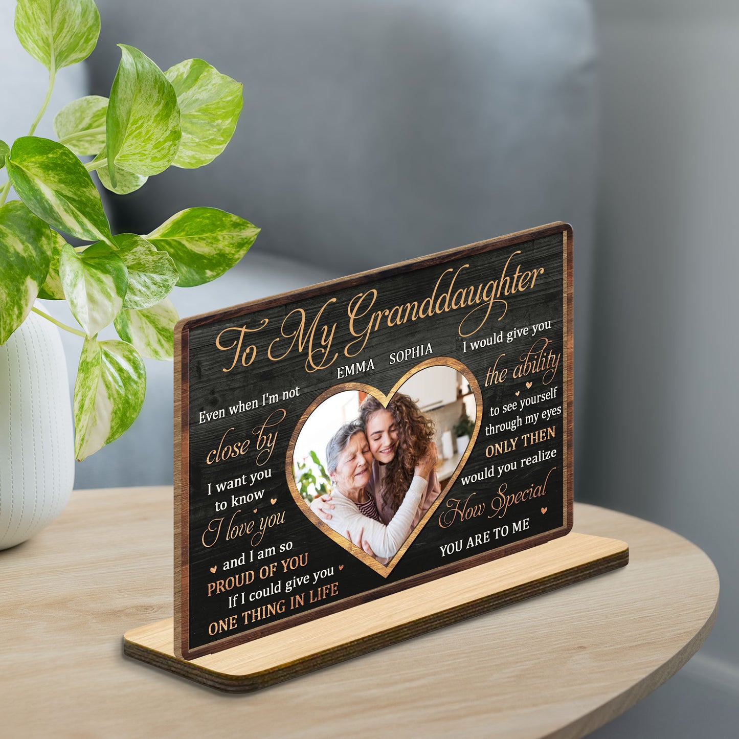 To My Granddaughter Love And Pride Heart-Shaped Photo Frame
