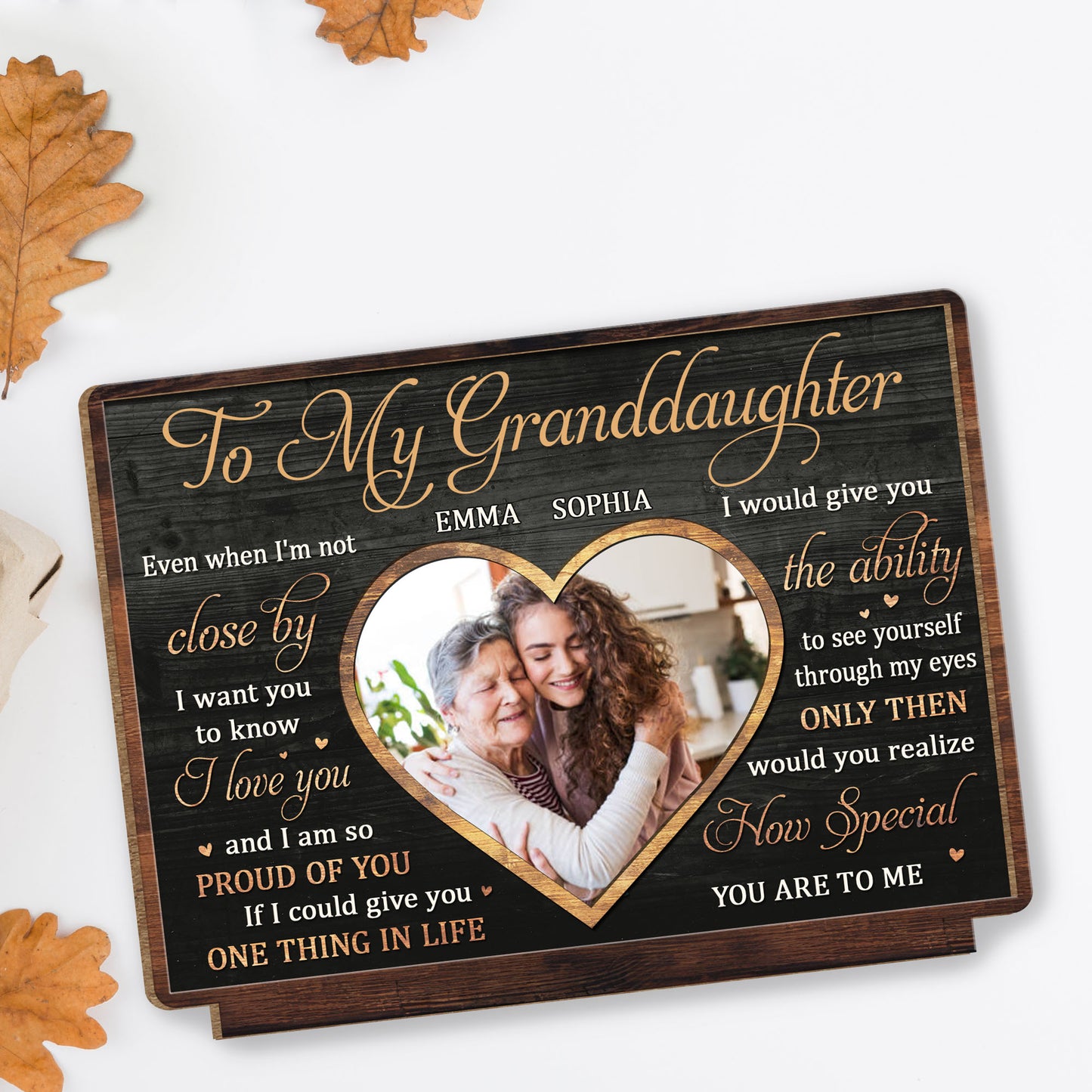 To My Granddaughter Love And Pride Heart-Shaped Photo Frame