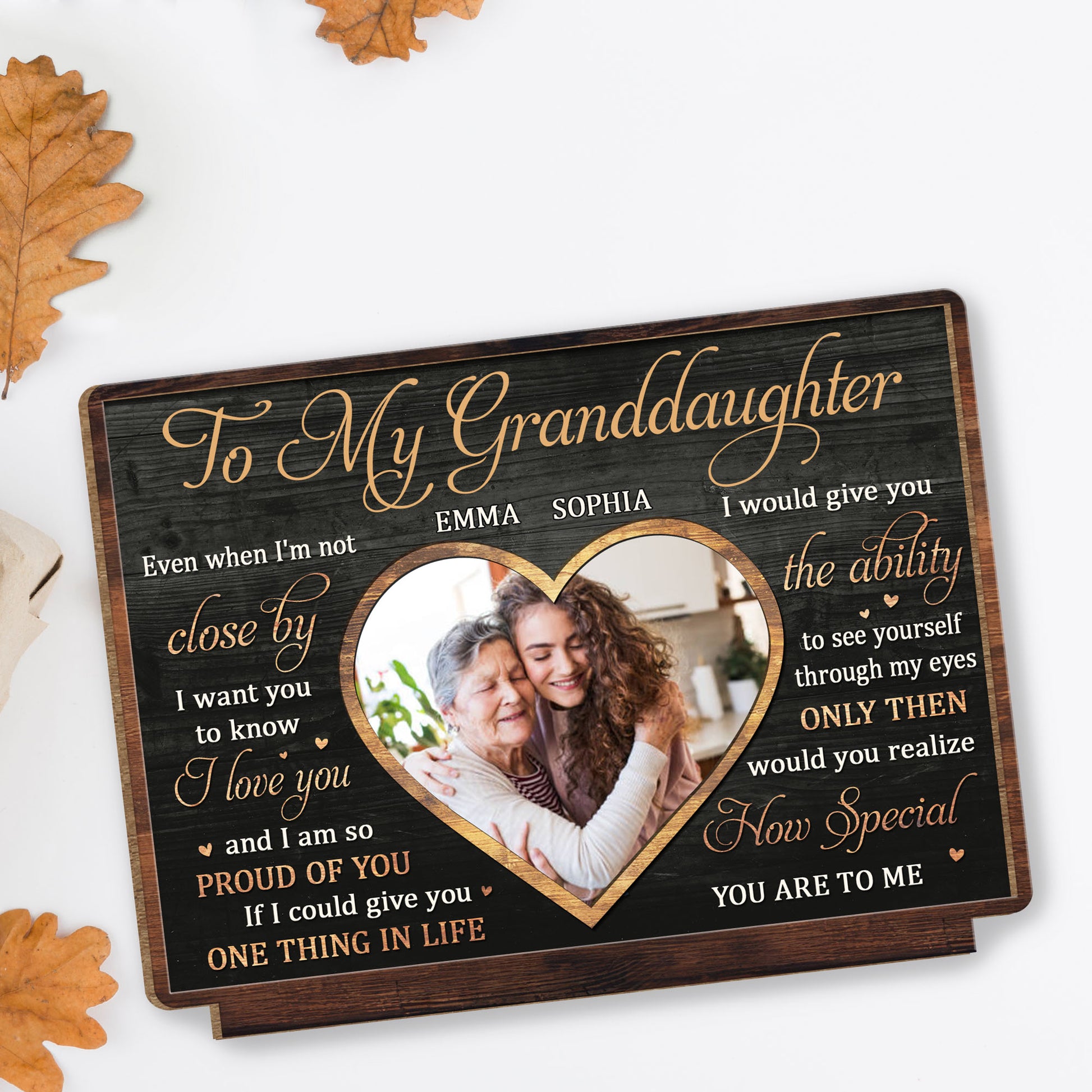 To My Granddaughter Love And Pride Heart-Shaped Photo Frame