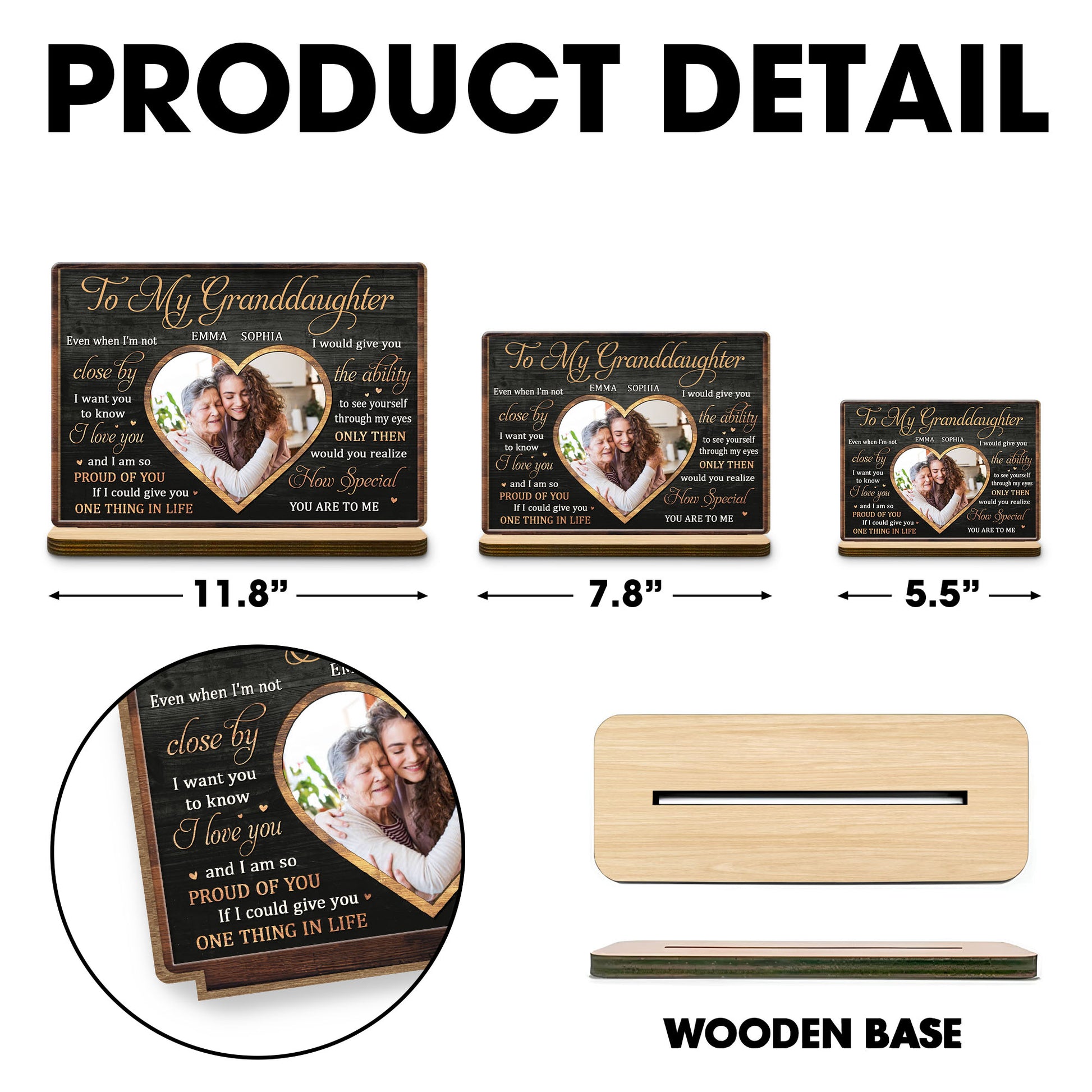 To My Granddaughter Love And Pride Heart-Shaped Photo Frame