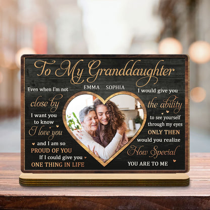 To My Granddaughter Love And Pride Heart-Shaped Photo Frame