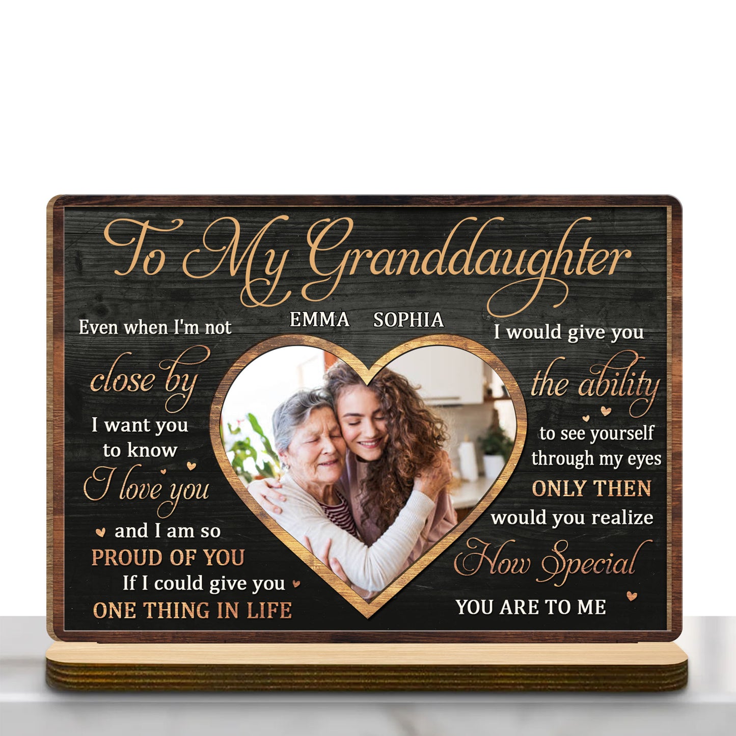 To My Granddaughter Love And Pride Heart-Shaped Photo Frame