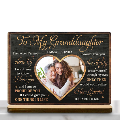 To My Granddaughter Love And Pride Heart-Shaped Photo Frame