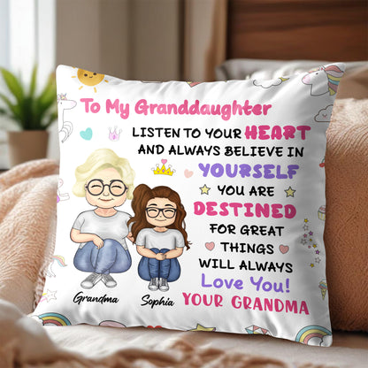 To My Granddaughter, Believe In Yourself, Unicorn And Rainbow - Personalized Custom Pillow, Insert Included - GDT312_PLW