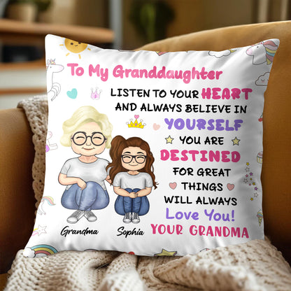 To My Granddaughter, Believe In Yourself, Unicorn And Rainbow - Personalized Custom Pillow, Insert Included - GDT312_PLW