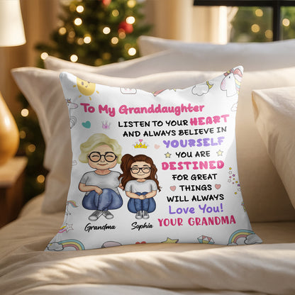 To My Granddaughter, Believe In Yourself, Unicorn And Rainbow - Personalized Custom Pillow, Insert Included - GDT312_PLW