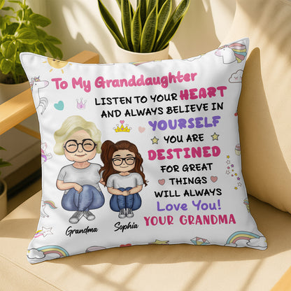 To My Granddaughter, Believe In Yourself, Unicorn And Rainbow - Personalized Custom Pillow, Insert Included - GDT312_PLW