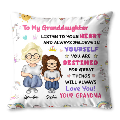 To My Granddaughter, Believe In Yourself, Unicorn And Rainbow - Personalized Custom Pillow, Insert Included - GDT312_PLW