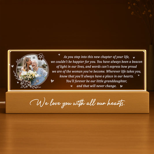As You Step Into This New Chapter Of Your Life, Flowers And Hearts - Personalized LED Night Light With Wooden Base - GDT317_LEREC