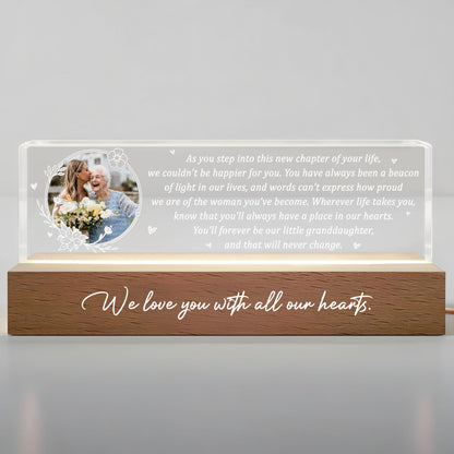 As You Step Into This New Chapter Of Your Life, Flowers And Hearts - Personalized LED Night Light With Wooden Base - GDT317_LEREC