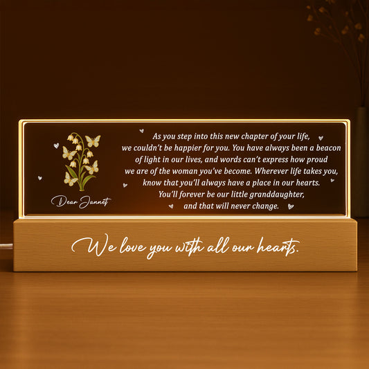 We Love You With All Our Hearts, Flowers and Hearts Design - Personalized LED Night Light With Wooden Base - GDT318_LEREC