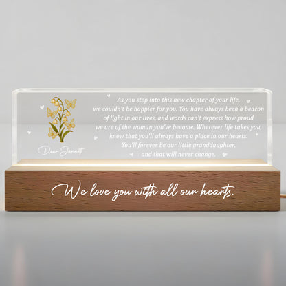 We Love You With All Our Hearts, Flowers and Hearts Design - Personalized LED Night Light With Wooden Base - GDT318_LEREC