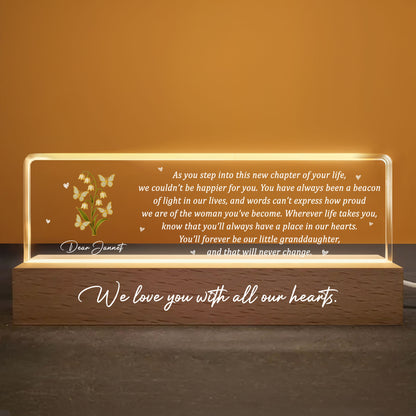 We Love You With All Our Hearts, Flowers and Hearts Design - Personalized LED Night Light With Wooden Base - GDT318_LEREC
