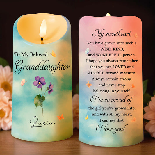 To My Beloved Granddaughter, Celebrate With Love And Flowers - Personalized Custom LED Candle - GDT319_LECA