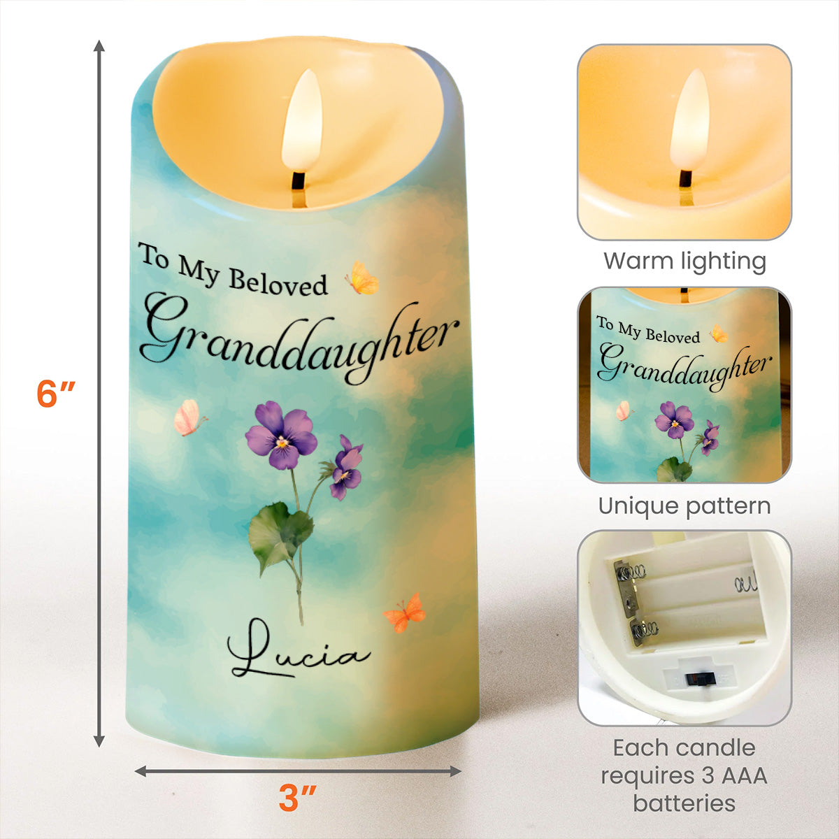 To My Beloved Granddaughter, Celebrate With Love And Flowers - Personalized Custom LED Candle - GDT319_LECA