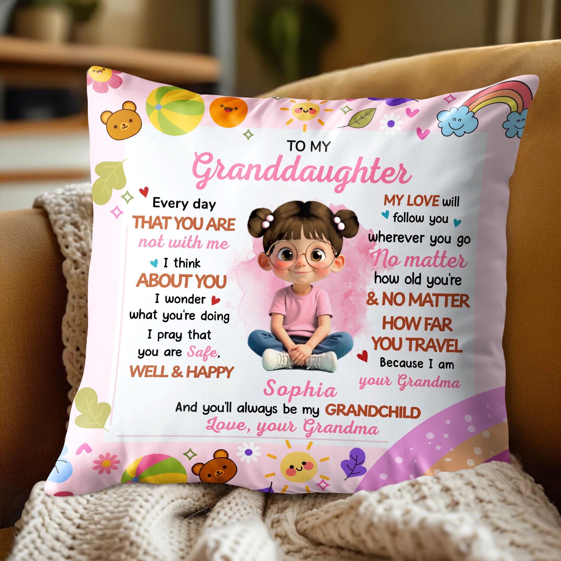 To My Granddaughter, Love Follows You, Cartoon Girl Design