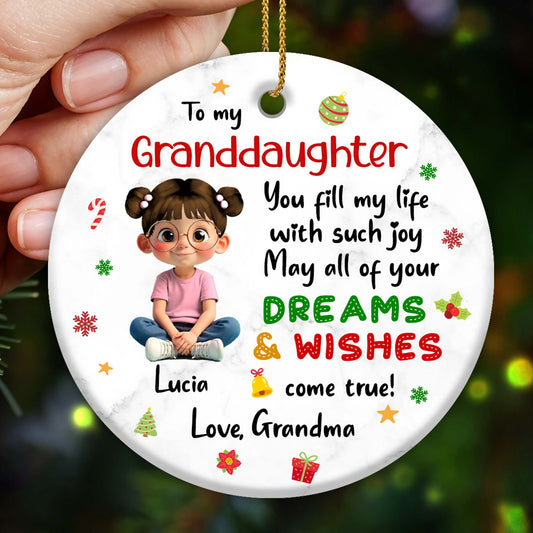 To My Granddaughter, Dreams & Wishes, Little Girl Sitting Christmas Symbols