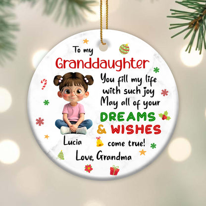 To My Granddaughter, Dreams & Wishes, Little Girl Sitting Christmas Symbols
