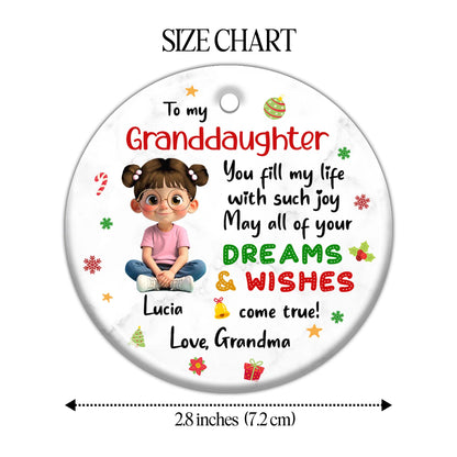 To My Granddaughter, Dreams & Wishes, Little Girl Sitting Christmas Symbols