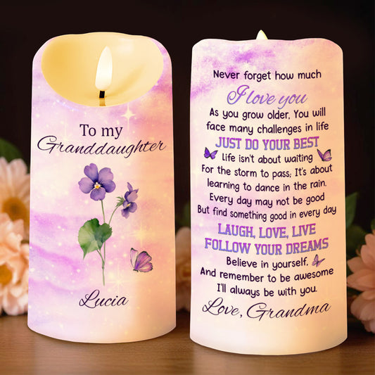 To My Granddaughter Follow Your Dreams With Flowers And Butterflies - Personalized Custom LED Candle - GDT362_LECA