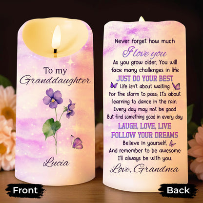 To My Granddaughter Follow Your Dreams With Flowers And Butterflies - Personalized Custom LED Candle - GDT362_LECA