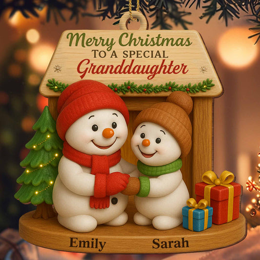 Merry Christmas To A Special, Snowmen And Christmas Tree - Personalized Custom Wood Ornament, Custom Shaped - GDT362_WDO