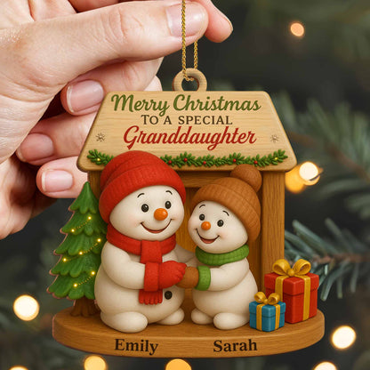 Merry Christmas To A Special, Snowmen And Christmas Tree - Personalized Custom Wood Ornament, Custom Shaped - GDT362_WDO