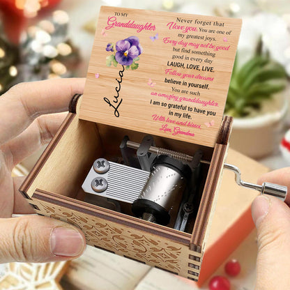 To My Granddaughter, Believe In Yourself, Flowers And Butterflies - Custom Music Box With "You Are My Sunshine" Tune - GDT366_MZB