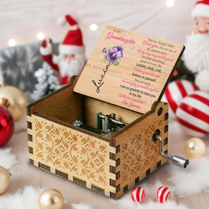 To My Granddaughter, Believe In Yourself, Flowers And Butterflies - Custom Music Box With "You Are My Sunshine" Tune - GDT366_MZB