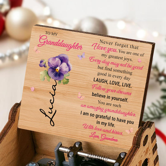 To My Granddaughter, Believe In Yourself, Flowers And Butterflies - Custom Music Box With "You Are My Sunshine" Tune - GDT366_MZB