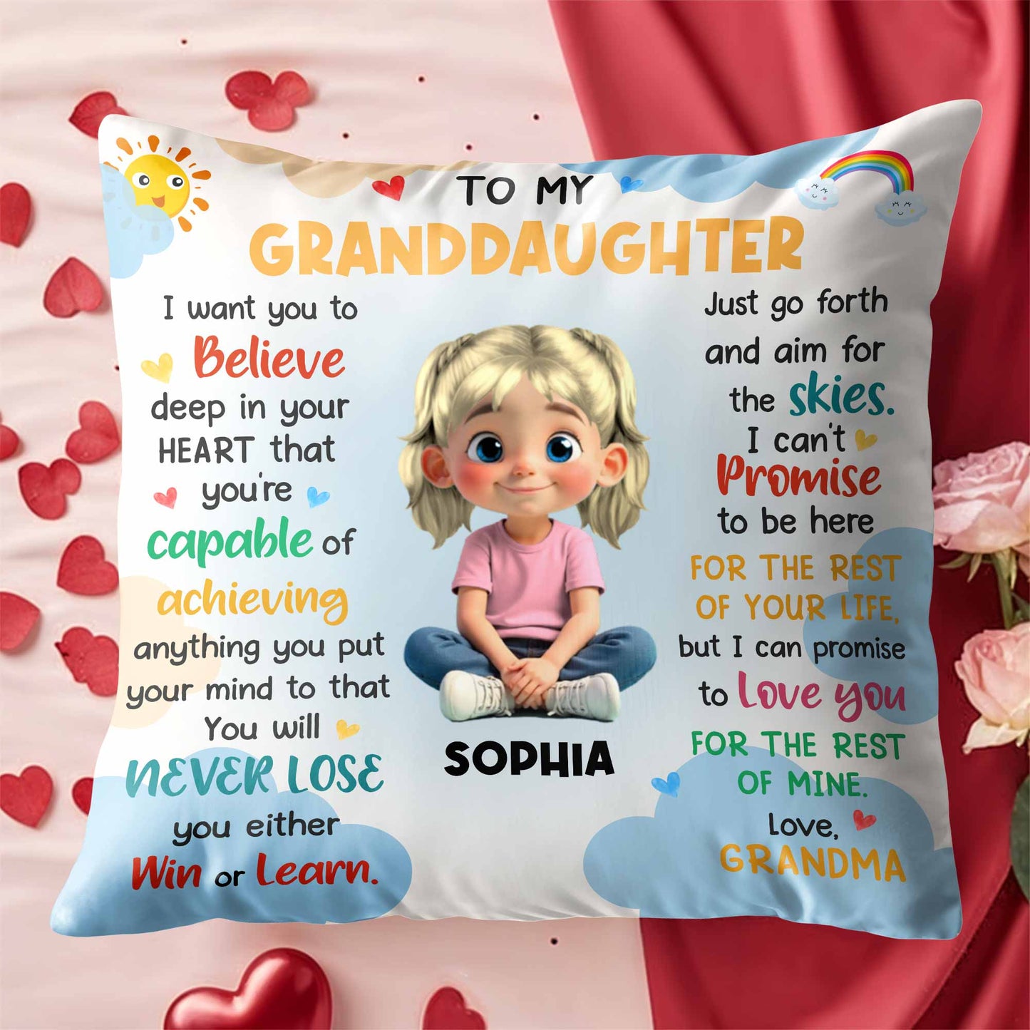 To My Granddaughter, Believe In Your Heart, Girl With Hearts And Rainbow