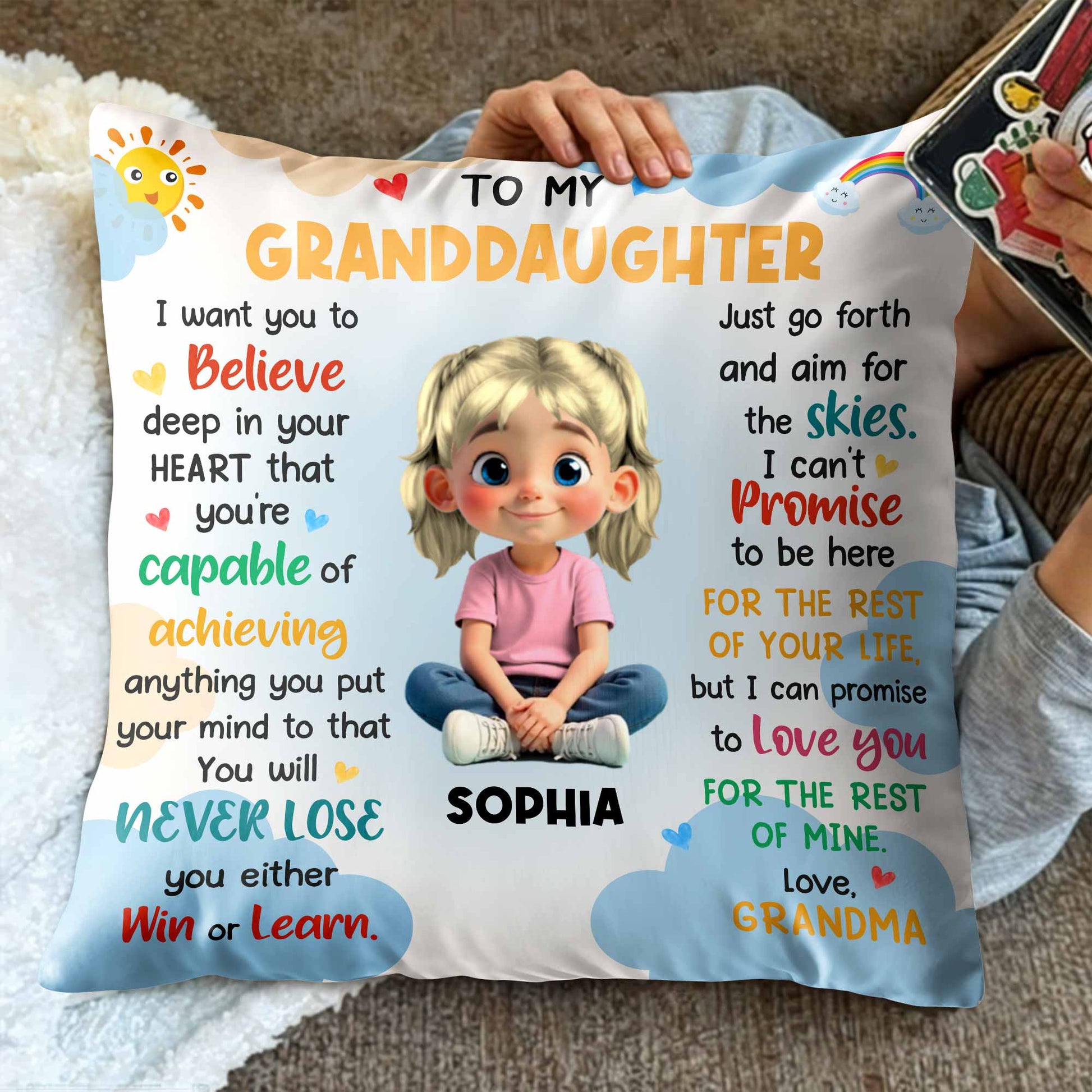 To My Granddaughter, Believe In Your Heart, Girl With Hearts And Rainbow