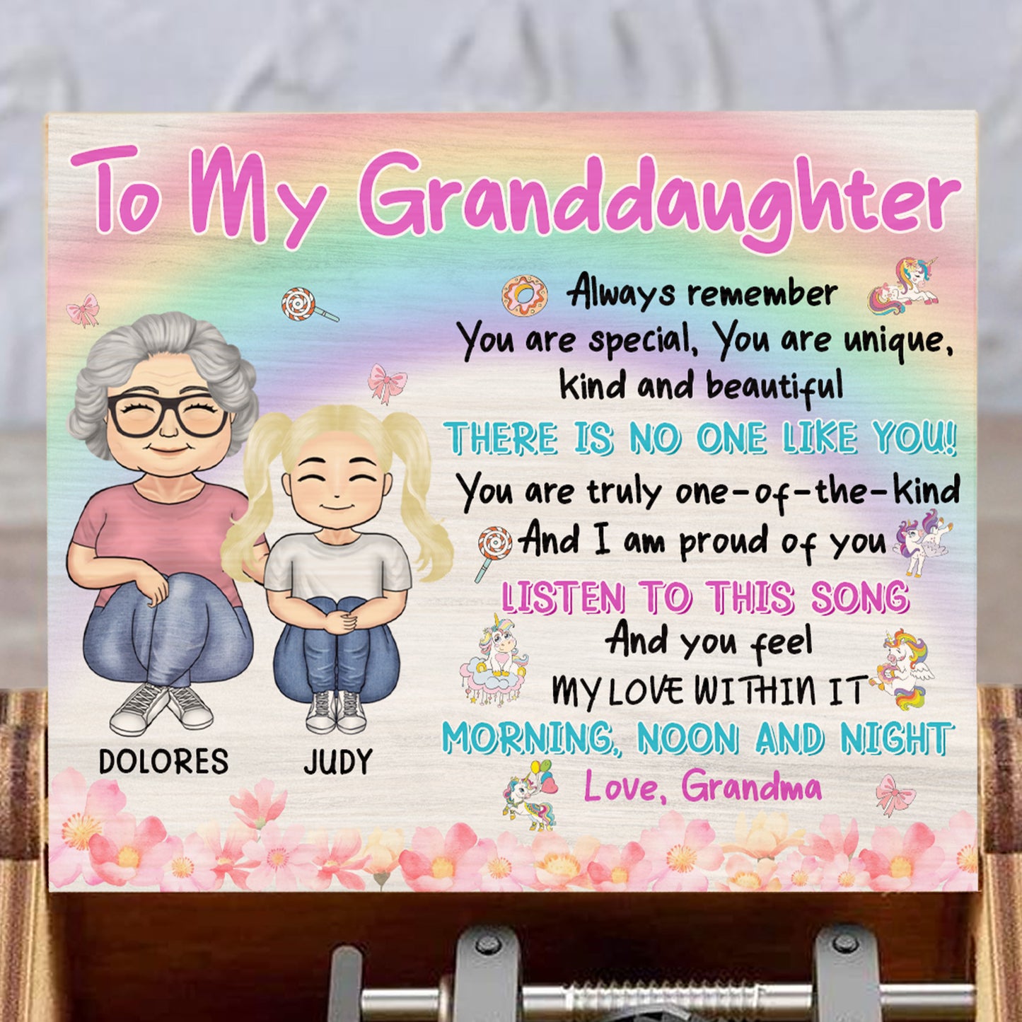To My Granddaughter, Grandmother and Granddaughter Love - Custom Music Box With "You Are My Sunshine" Tune - GDT373_MZB