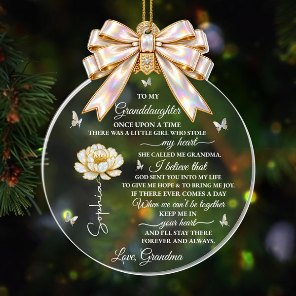 To My Granddaughter Once Upon A Time Birth Month Flower And Butterflies - Personalized Custom Acrylic Ornament, Christmas Gift - GDT389_ACO