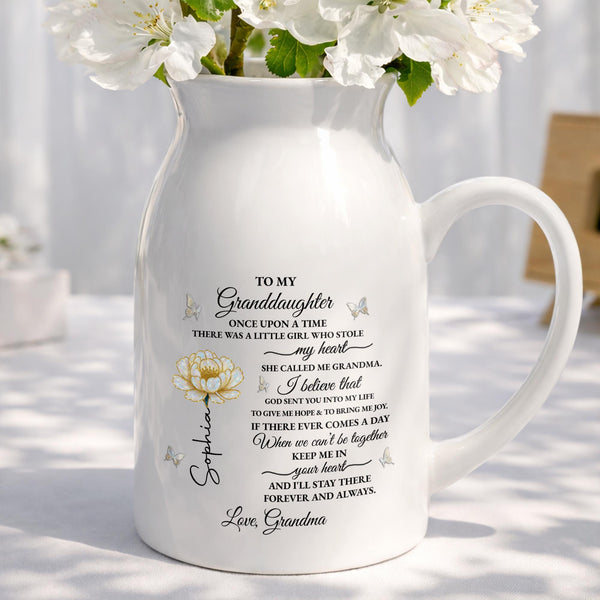 To My Granddaughter Once Upon A Time Birth Month Flower Butterflies - Personalized Ceramic Flower Vase - GDT389_CEV